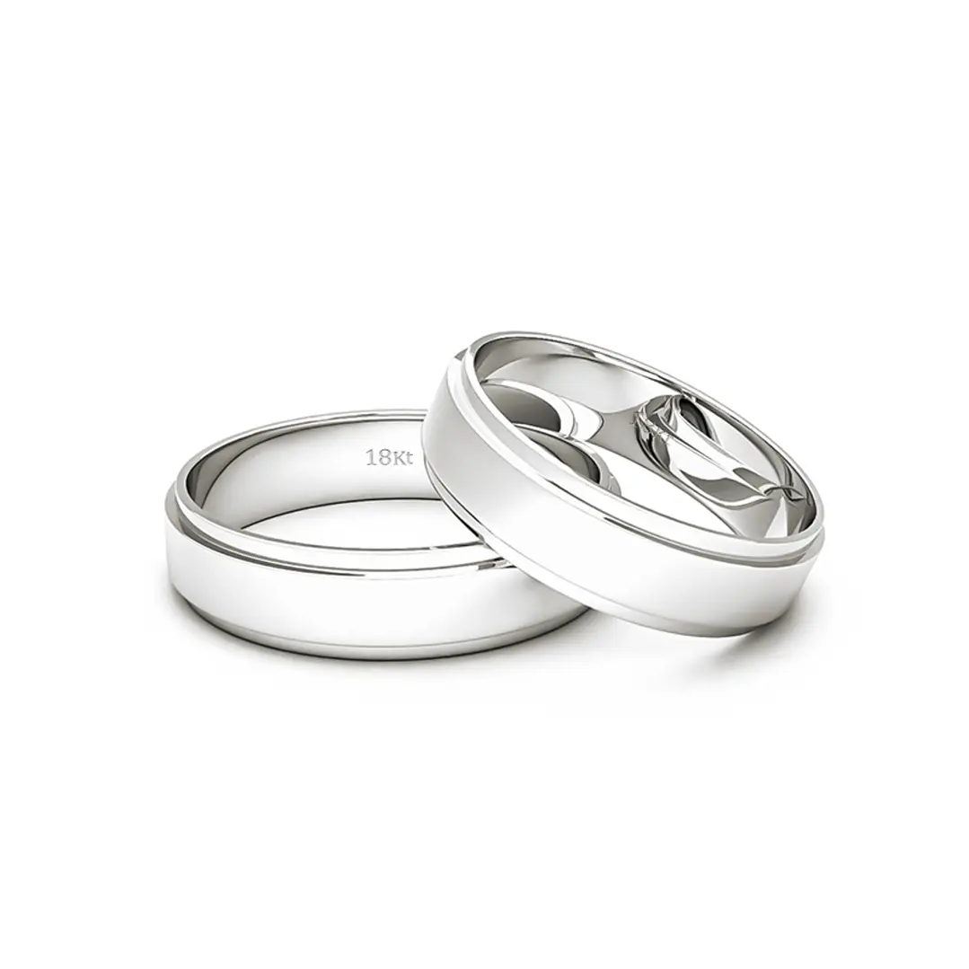 Par Argollas Matrimonio de Oro Blanco 18kt Marquise 5,0mm 2