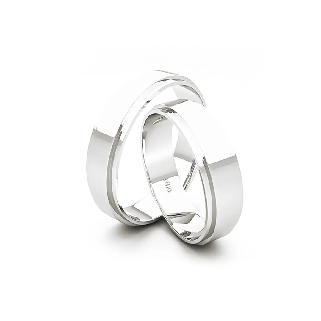 Par Argollas Matrimonio de Oro Blanco 18kt Marquise 5,0mm 3