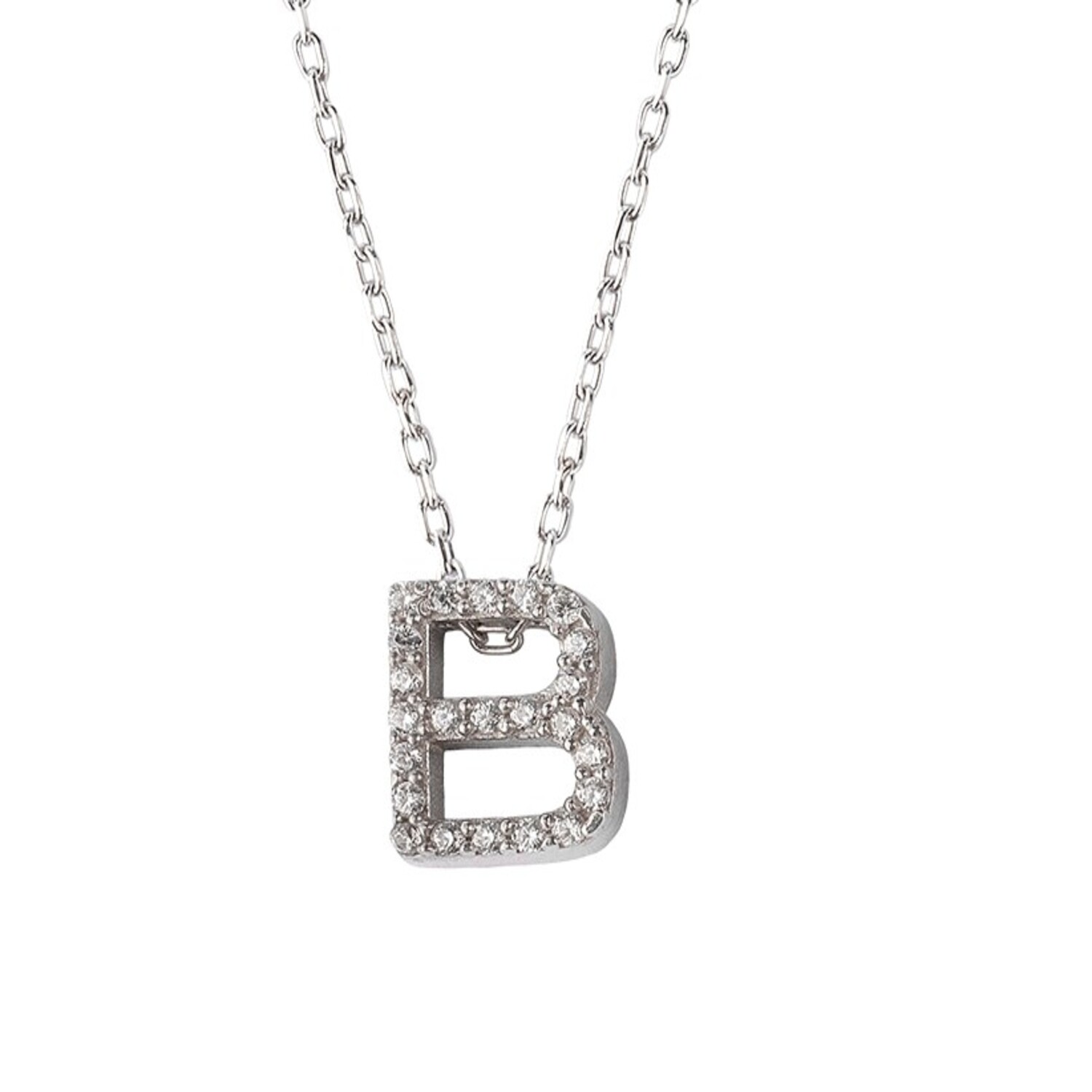 Collar de Plata Esterlina 925 Letra B Circon 2
