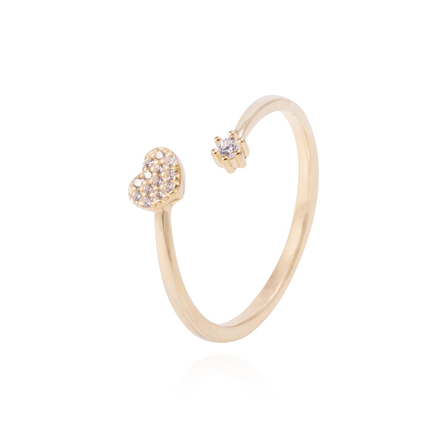 Anillo de Plata Esterlina Abierto con Corazón Pave con Circón Revestido en Oro 18kt 1