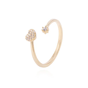 Anillo de Plata Esterlina Abierto con Corazón Pave con Circón Revestido en Oro 18kt