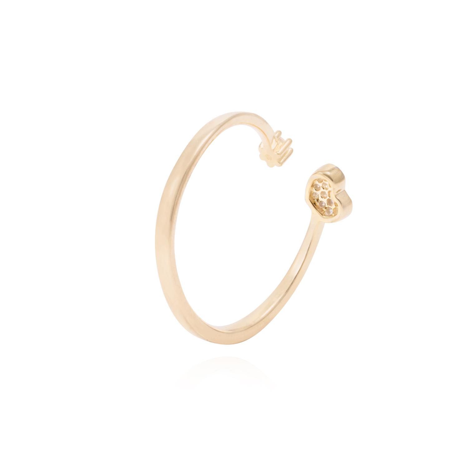 Anillo de Plata Esterlina Abierto con Corazón Pave con Circón Revestido en Oro 18kt 3