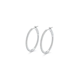 Aros Oro Blanco 18kt Diamantes 33Pts Argollas Grandes