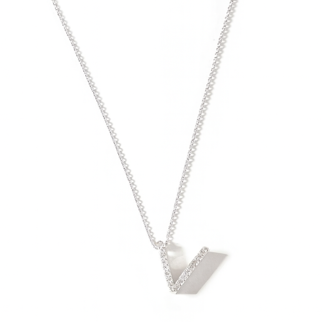 Collar Oro Blanco 18kt Diamantes Letra V 9Pts 3