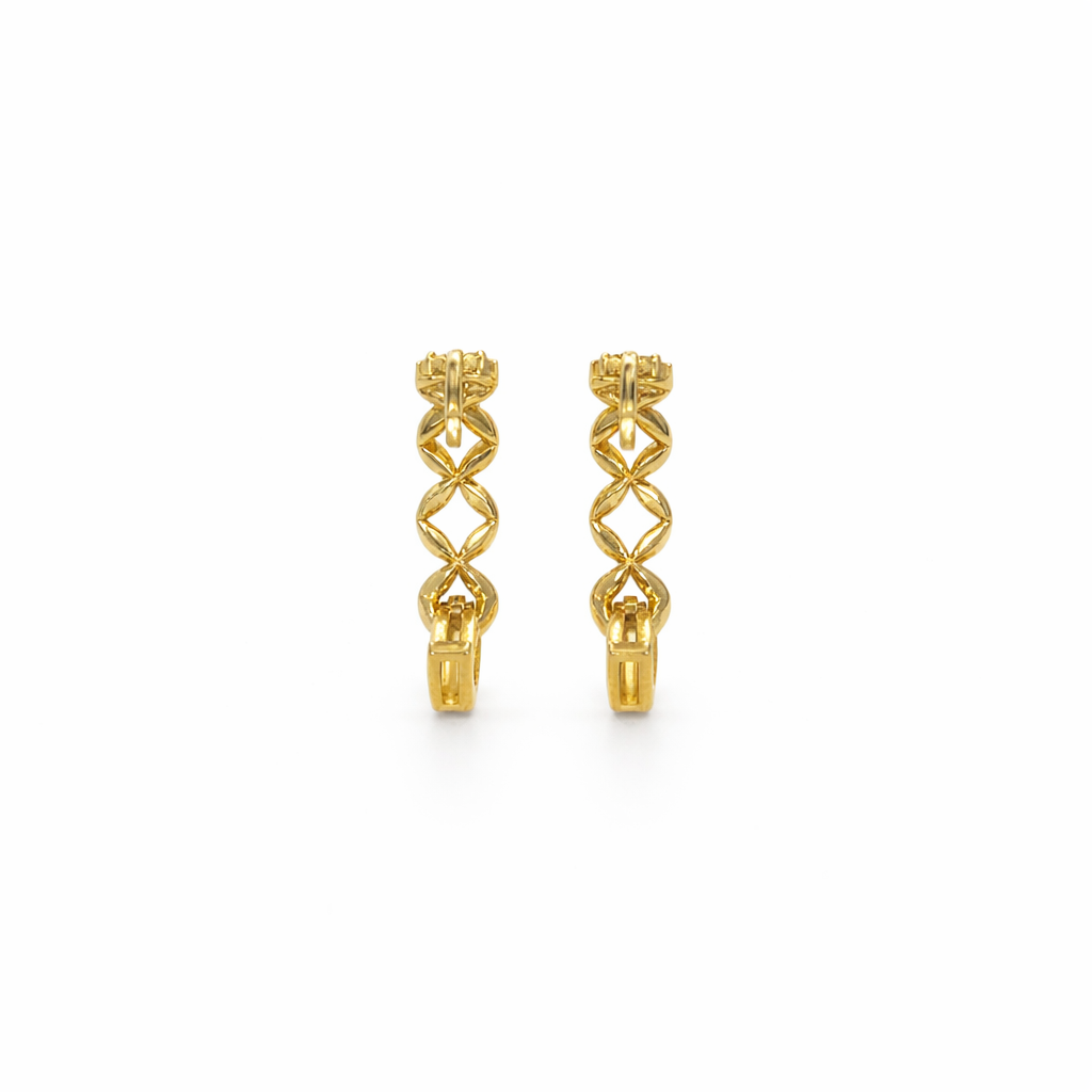 Aros Oro Amarillo 18kt Argollas Trenzadas Circonita 12MM 3
