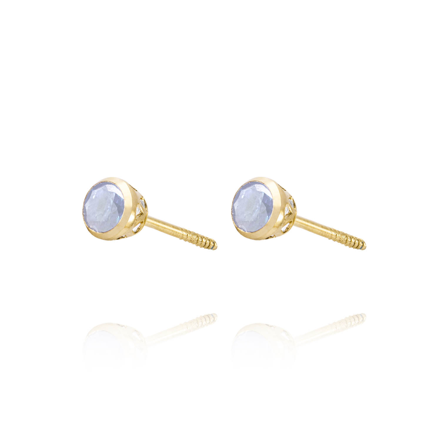 Aros de Oro 18kt Tipo Punto de Luz Tallado Agua Marina de  3,0mm 2