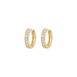 Aros Oro Amarillo 18kt Argollas 1/2 Circonita 14MM