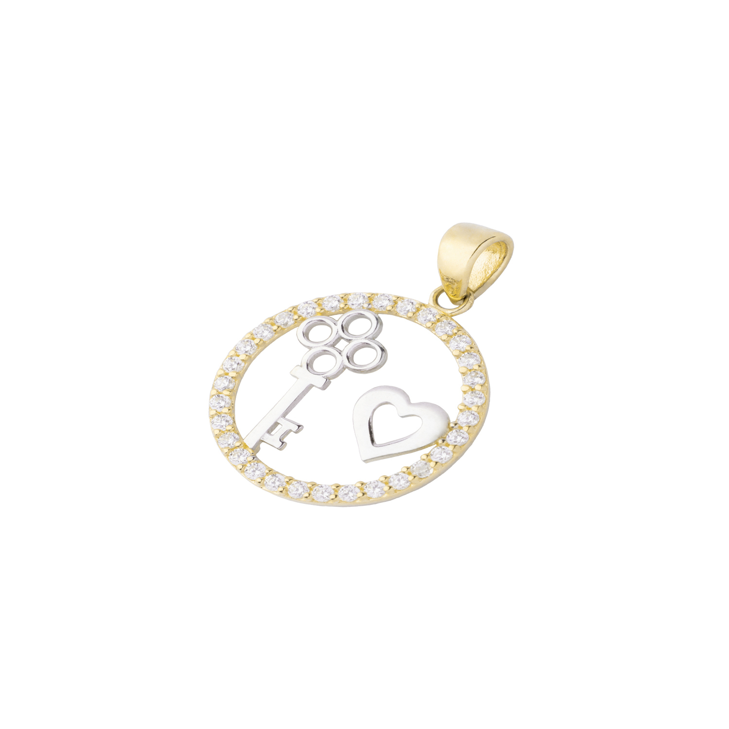Colgante de Oro 18kt Bicolor Corazón Llave con Circonita 1