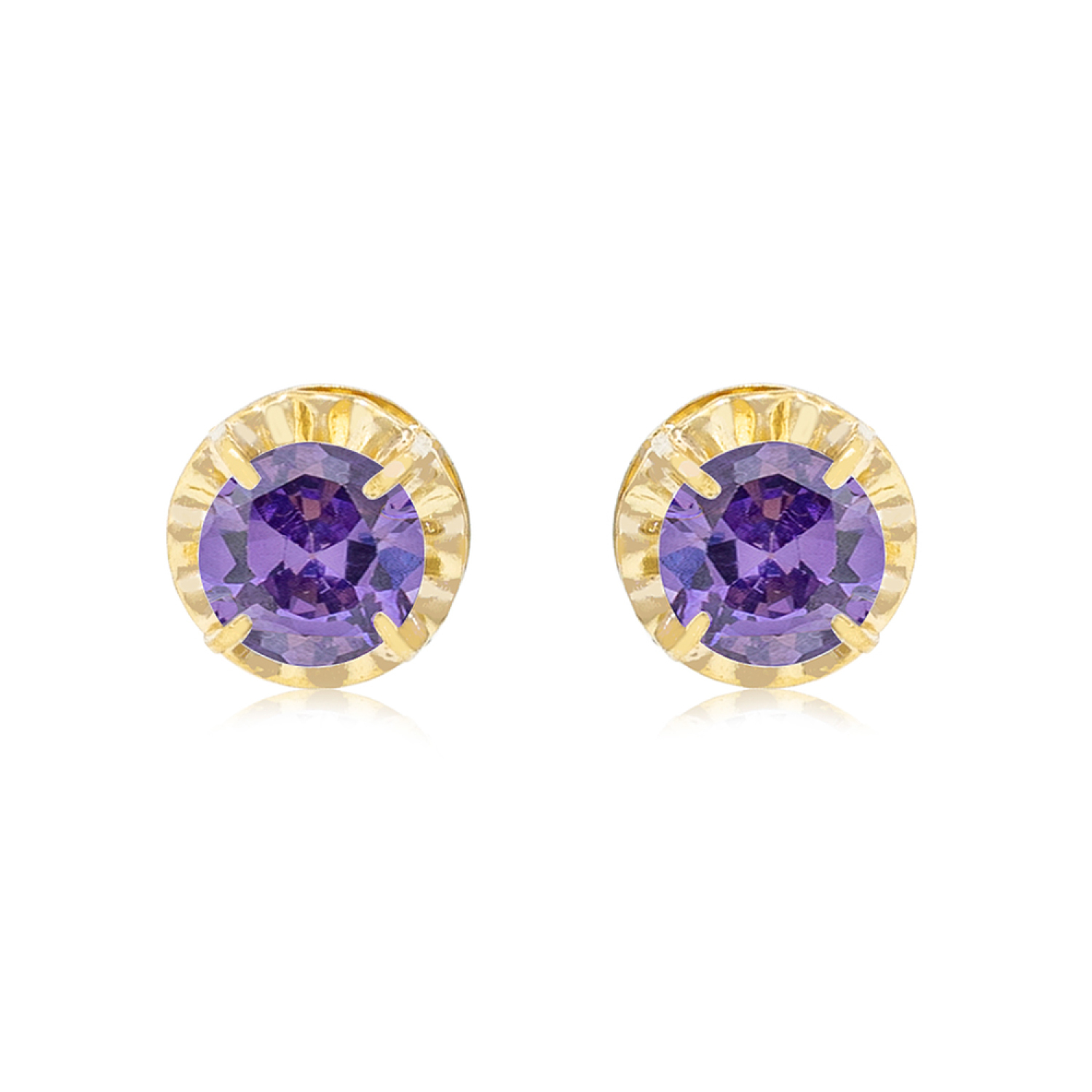 Aros de Oro 18kt Chatón Amatista Circonita 3mm 3