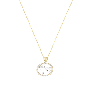 Colgante de Oro 18kt Bicolor Corazón Llave con Circonita