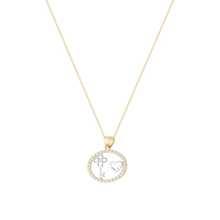 Colgante de Oro 18kt Bicolor Corazón Llave con Circonita 2