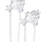 Aros Plata Esterlina Rectángulo Circonita y Cadena Colgante - Miniatura 2