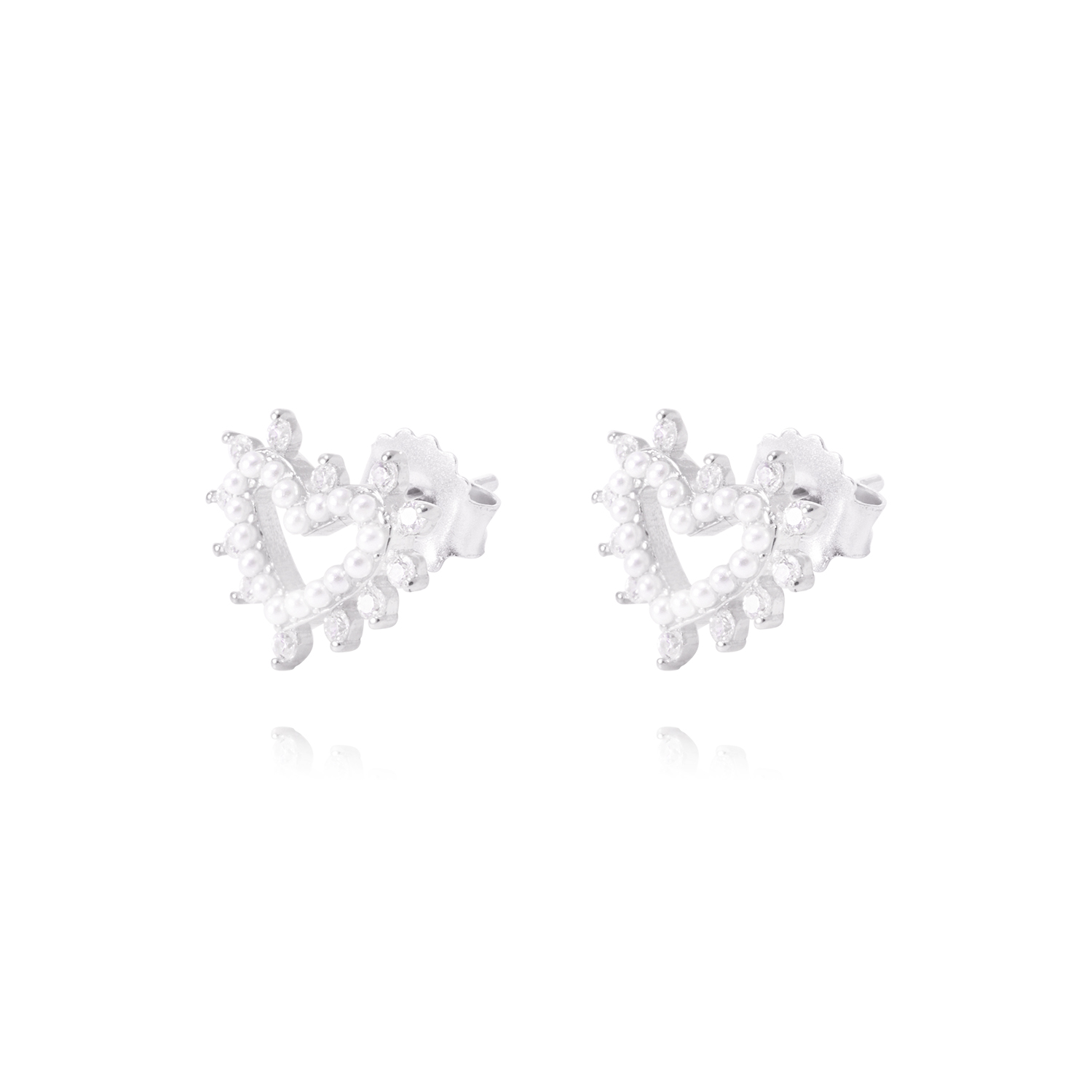 Aros de Plata Esterlina Corazón Perla mas Circonita 1