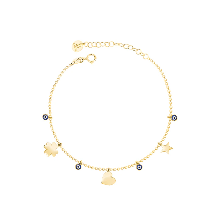 Pulsera de Plata Esterlina 925 Ojo Turco Revestido en Oro 18kt 2