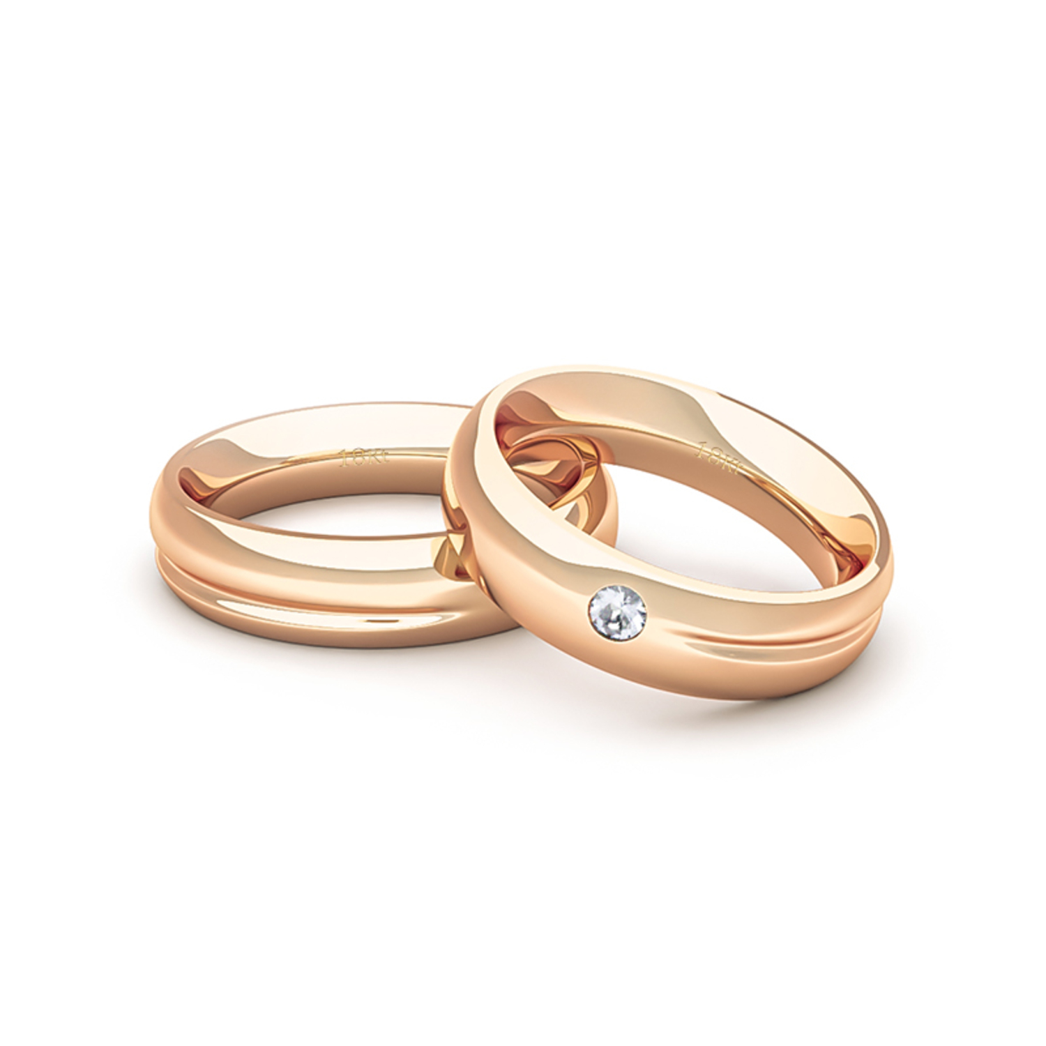 Par Argollas Matrimonio de Oro Miel 18kt Cuore 4,5mm Diamante 3Pts 2