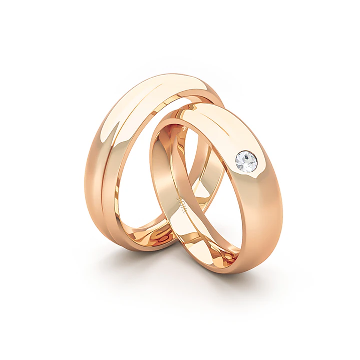 Par Argollas Matrimonio de Oro Miel 18kt Cuore 4,5mm Diamante 3Pts 3