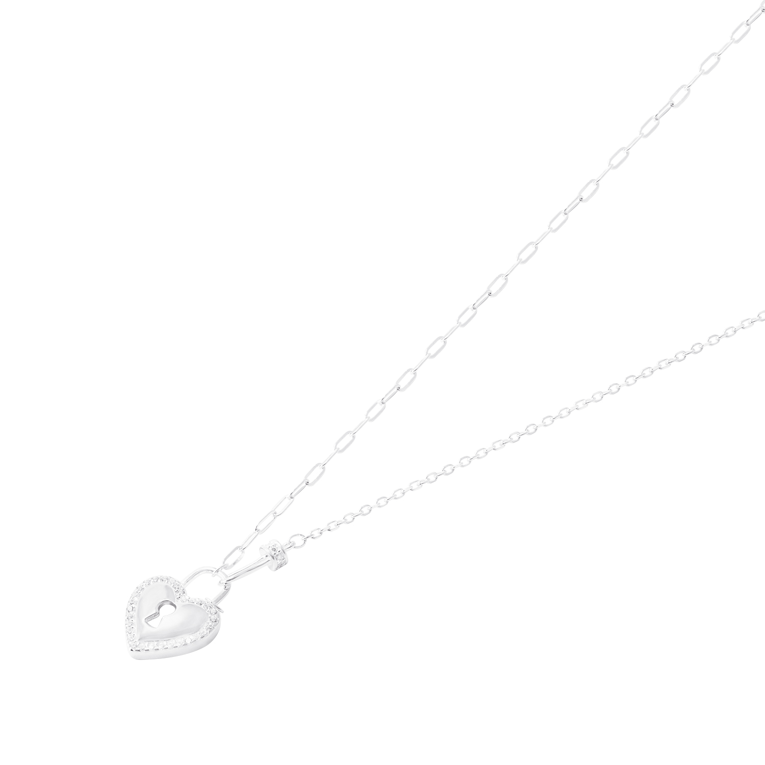 Collar de Plata Esterlina 925 Corazón Estilo Candado Circón 1