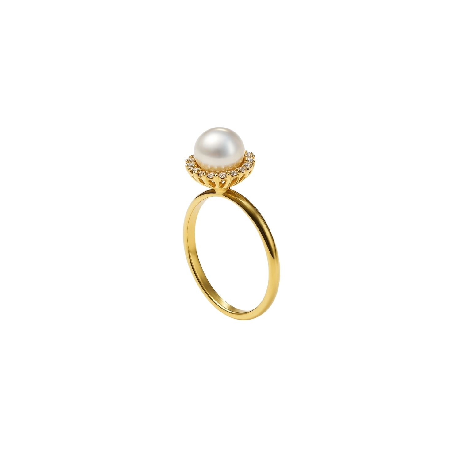 Anillo Oro Amarillo 18kt Diamantes 16Pts Perla Cultivada 6MM 1