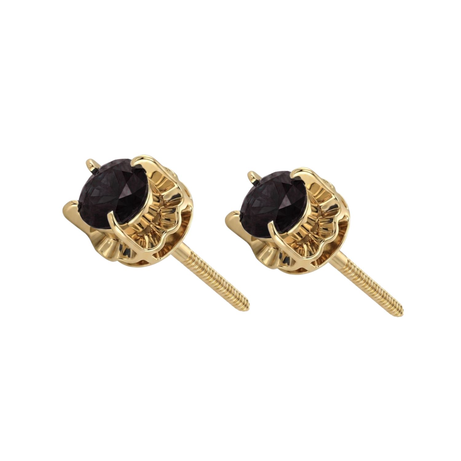 Aros Oro Miel 18kt Chaton Redondo de Onix 5mm 3