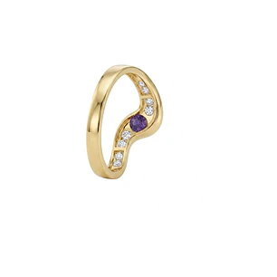 Anillo Oro Miel 18kt Solitario con Circonita Amatista y Circonitas Blancas