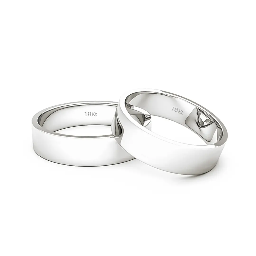 Par Argollas Matrimonio de Oro Blanco 18kt Queen 5,0mm 2