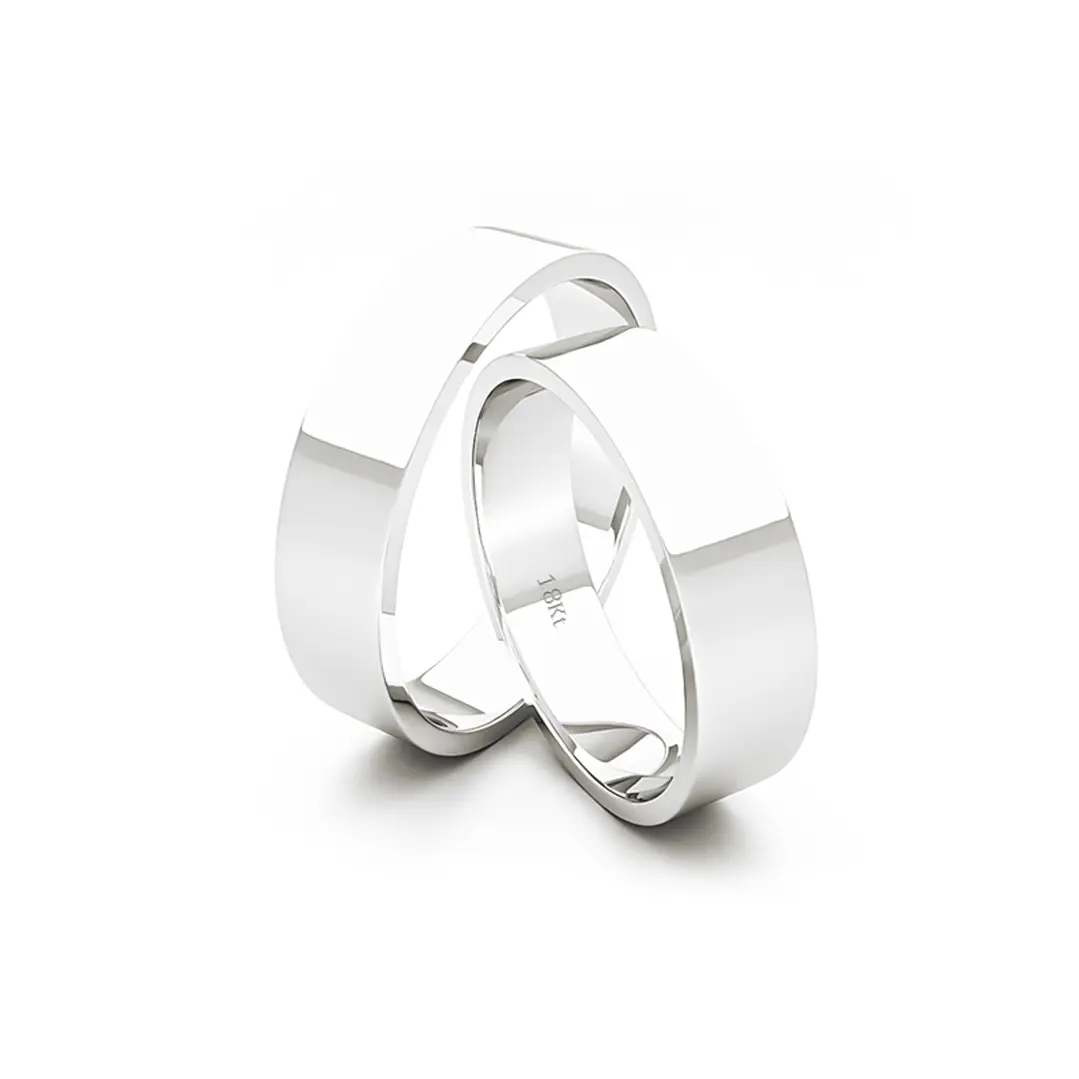 Par Argollas Matrimonio de Oro Blanco 18kt Queen 5,0mm 3