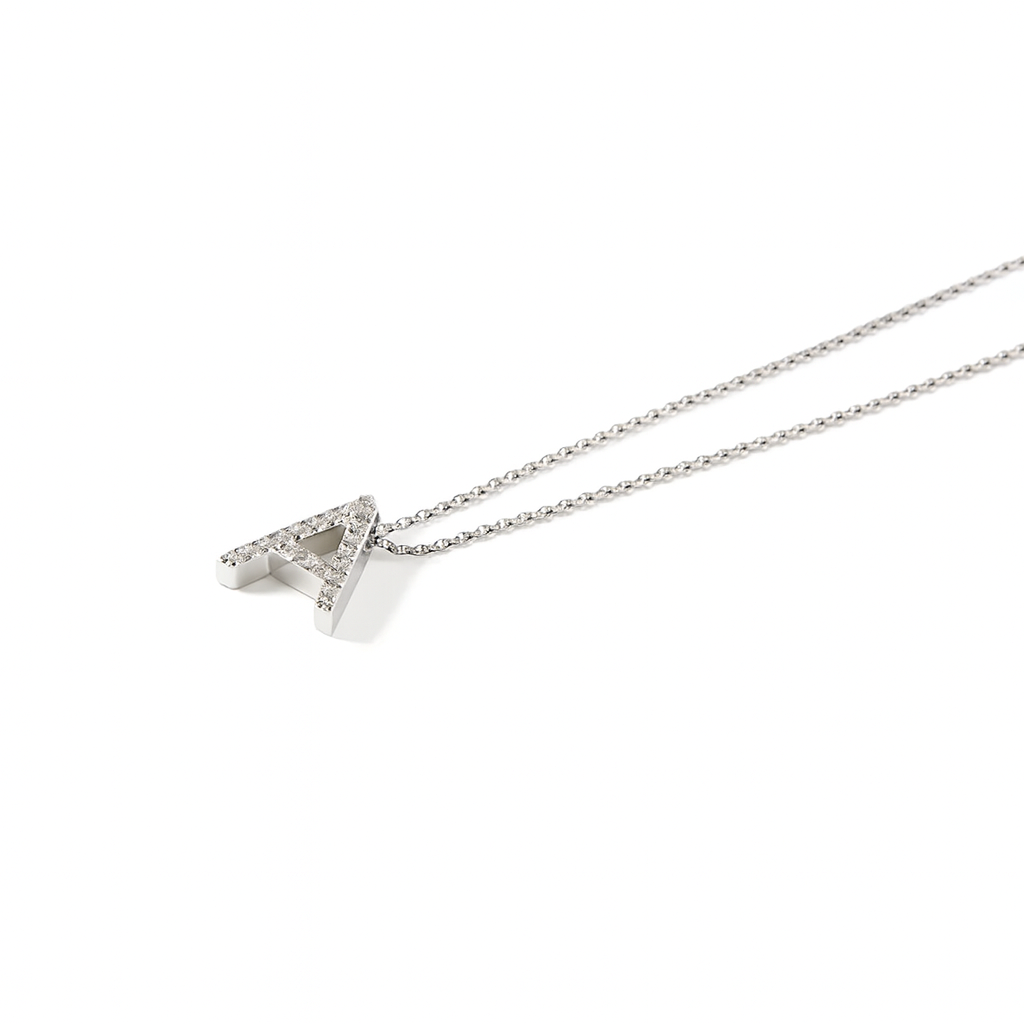 Collar de Oro Blanco 18kt Diamantes 10 Pts Letra A 1
