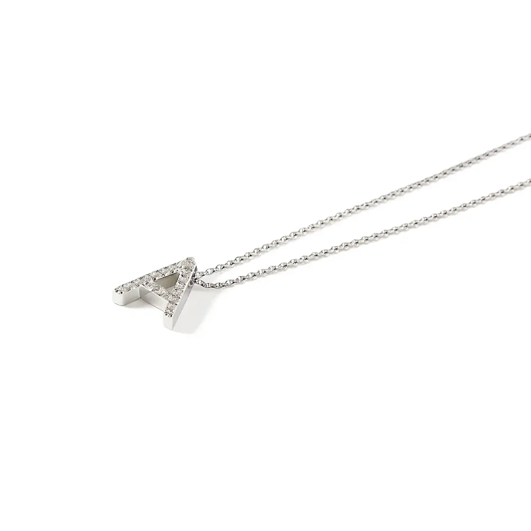 Collar de Oro Blanco 18kt Diamantes 10 Pts  Letra A 1