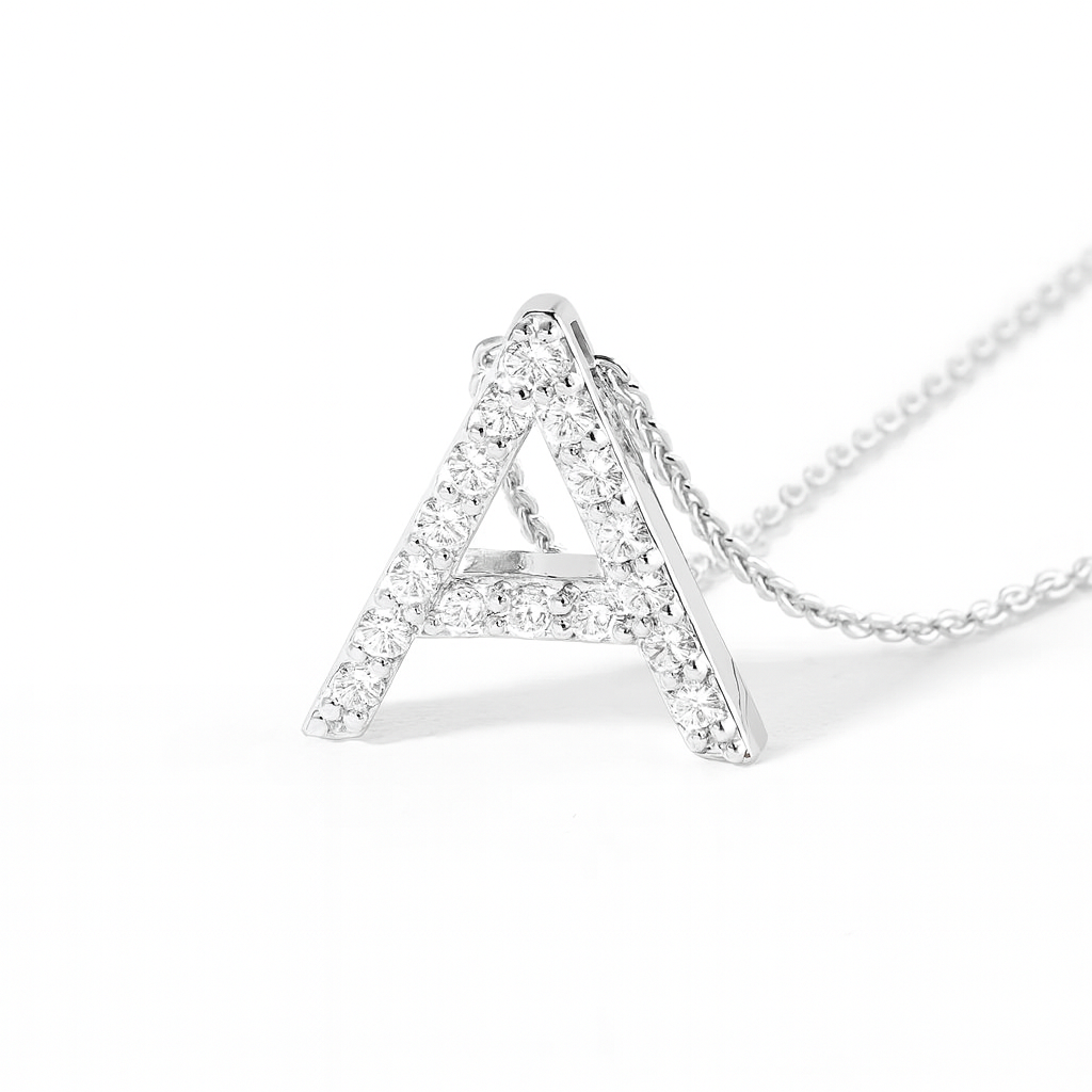 Collar de Oro Blanco 18kt Diamantes 10 Pts Letra A 2