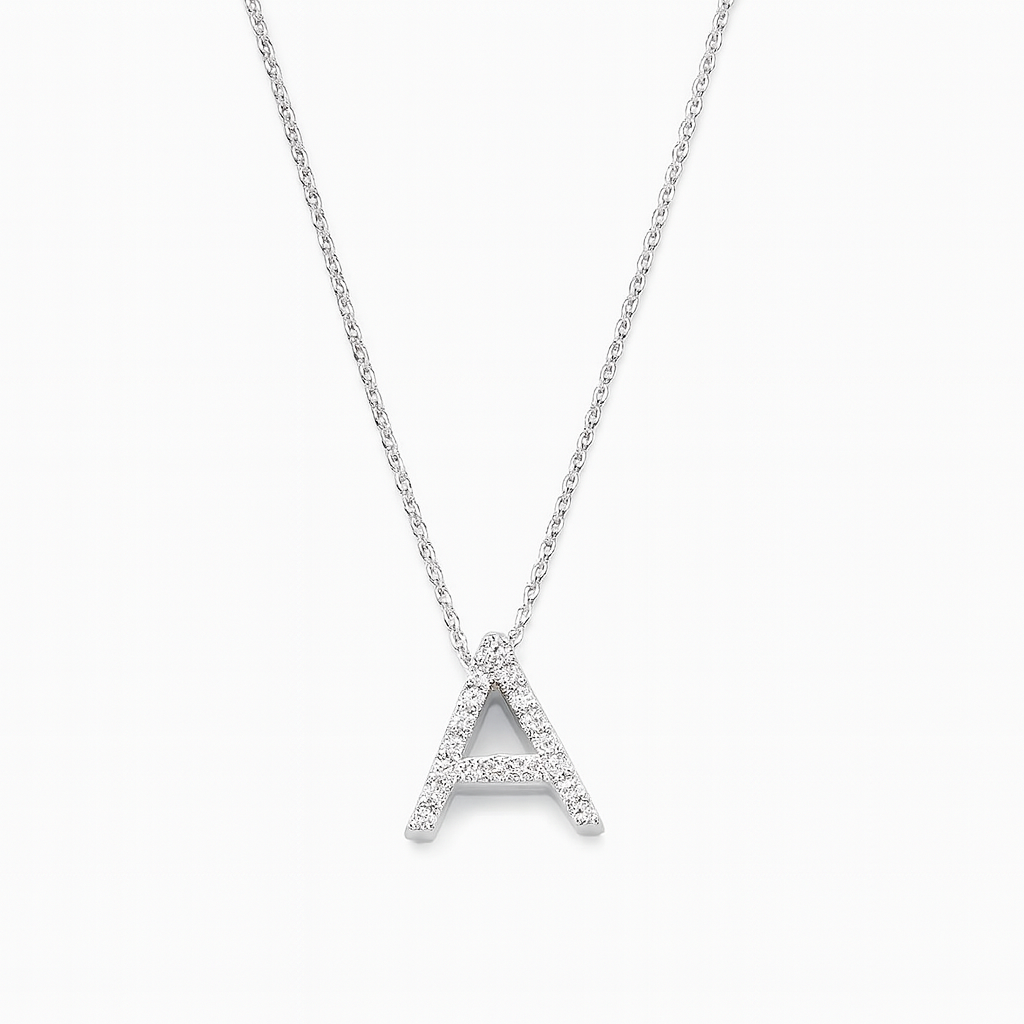 Collar de Oro Blanco 18kt Diamantes 10 Pts Letra A 3