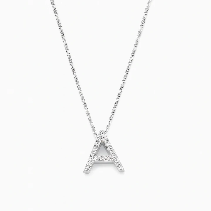 Collar de Oro Blanco 18kt Diamantes 10 Pts  Letra A 3