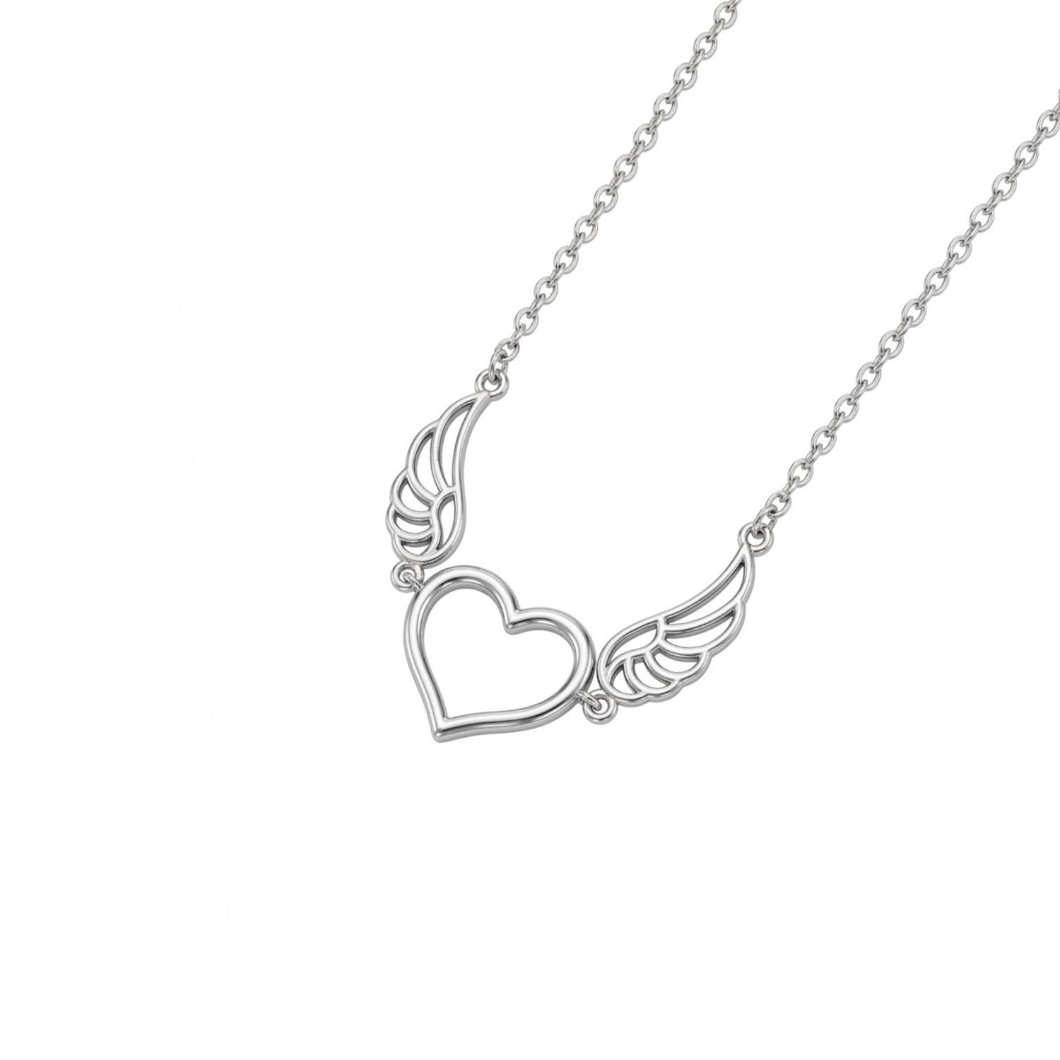 Collar Oro Blanco 18kt Corazon Alas 1