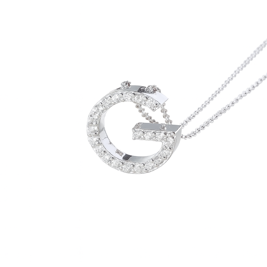 Collar Oro Blanco 18kt Diamantes Letra G 12Pts Corte Brillante 2