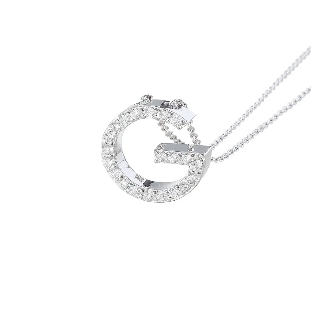 Collar Oro Blanco 18kt Diamantes Letra G 12Pts Corte Brillante 2