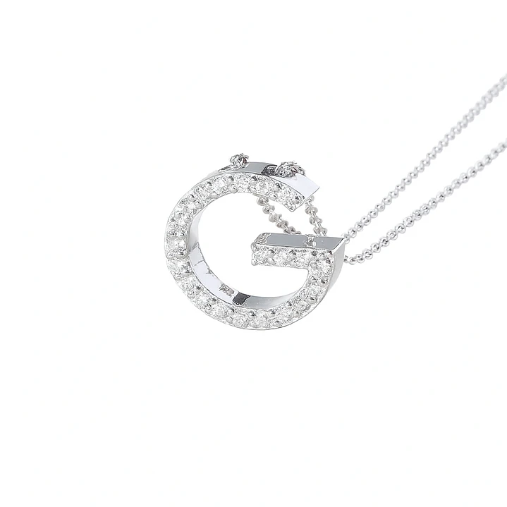 Collar Oro Blanco 18kt Diamantes Letra G 12Pts Corte Brillante 2