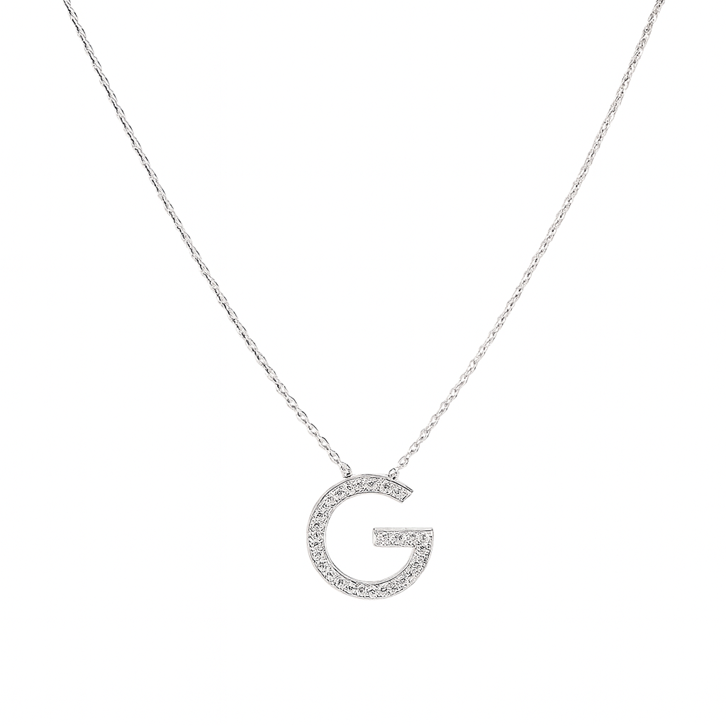 Collar Oro Blanco 18kt Diamantes Letra G 12Pts Corte Brillante 3