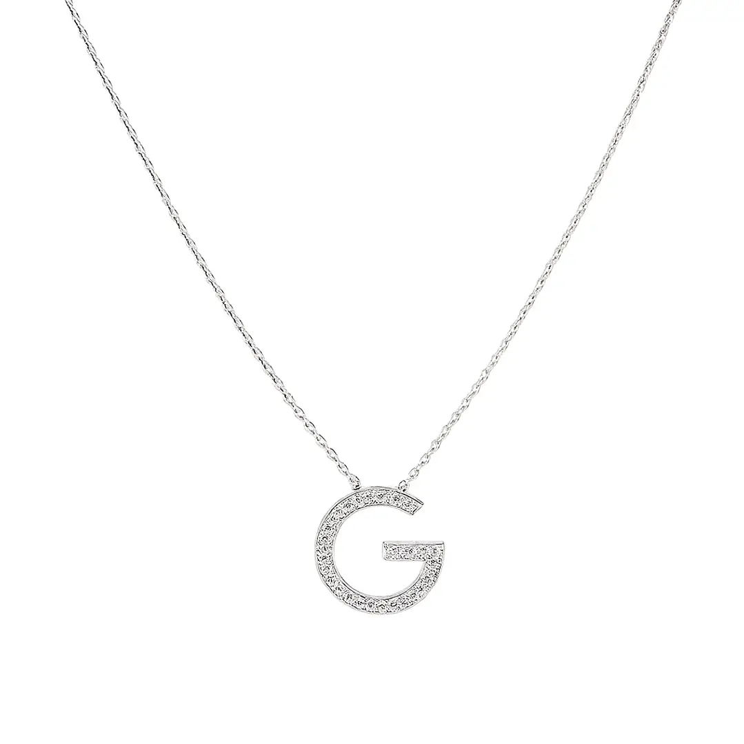 Collar Oro Blanco 18kt Diamantes Letra G 12Pts Corte Brillante 3