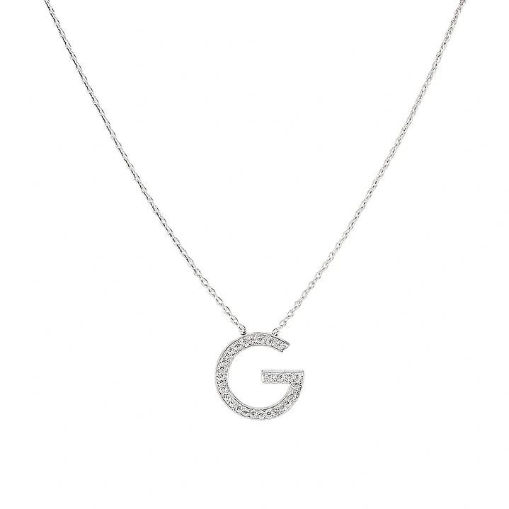 Collar Oro Blanco 18kt Diamantes Letra G 12Pts Corte Brillante 3