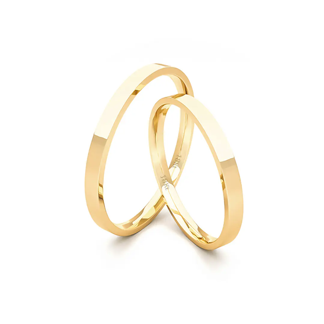 Par Argollas Matrimonio de Oro Amarillo 18kt Tubo Siena de 2,0mm 2