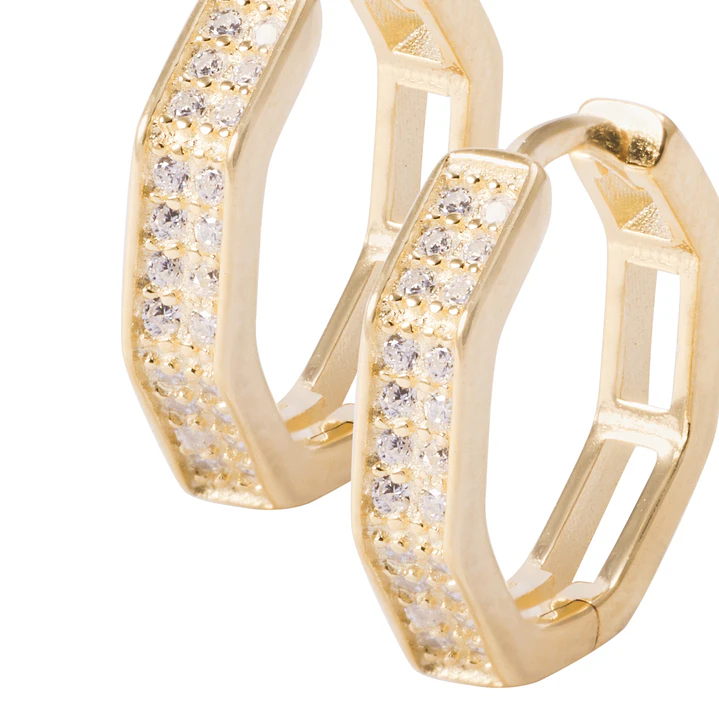 Aros Revestido en Oro 18kt Argollas Circonita Rectangular 2