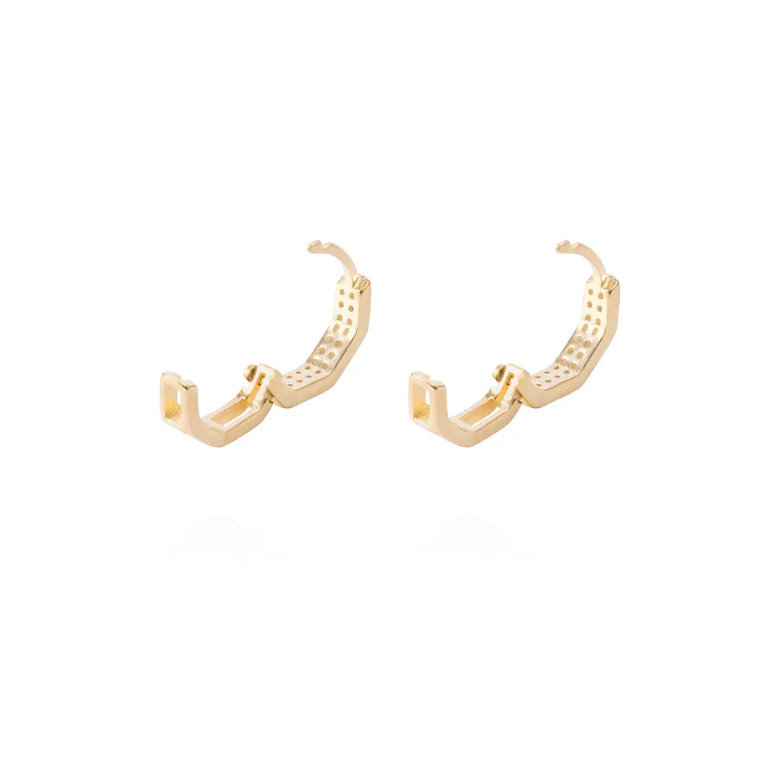 Aros Revestido en Oro 18kt Argollas Circonita Rectangular 3