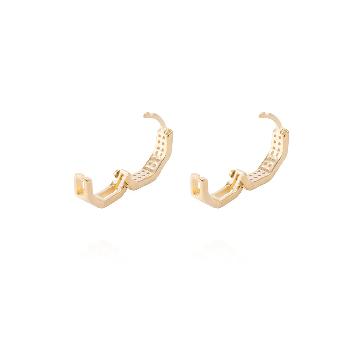 Aros Revestido en Oro 18kt Argollas Circonita Rectangular 3