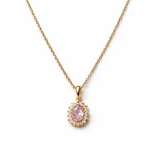 Colgante Oro Amarillo 18kt Roseta Rosa Francia 6MM Circonita