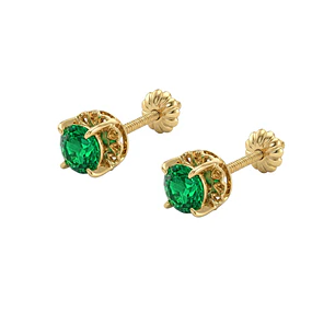 Aros Oro Miel 18kt Chatón con Esmeraldina 4 mm
