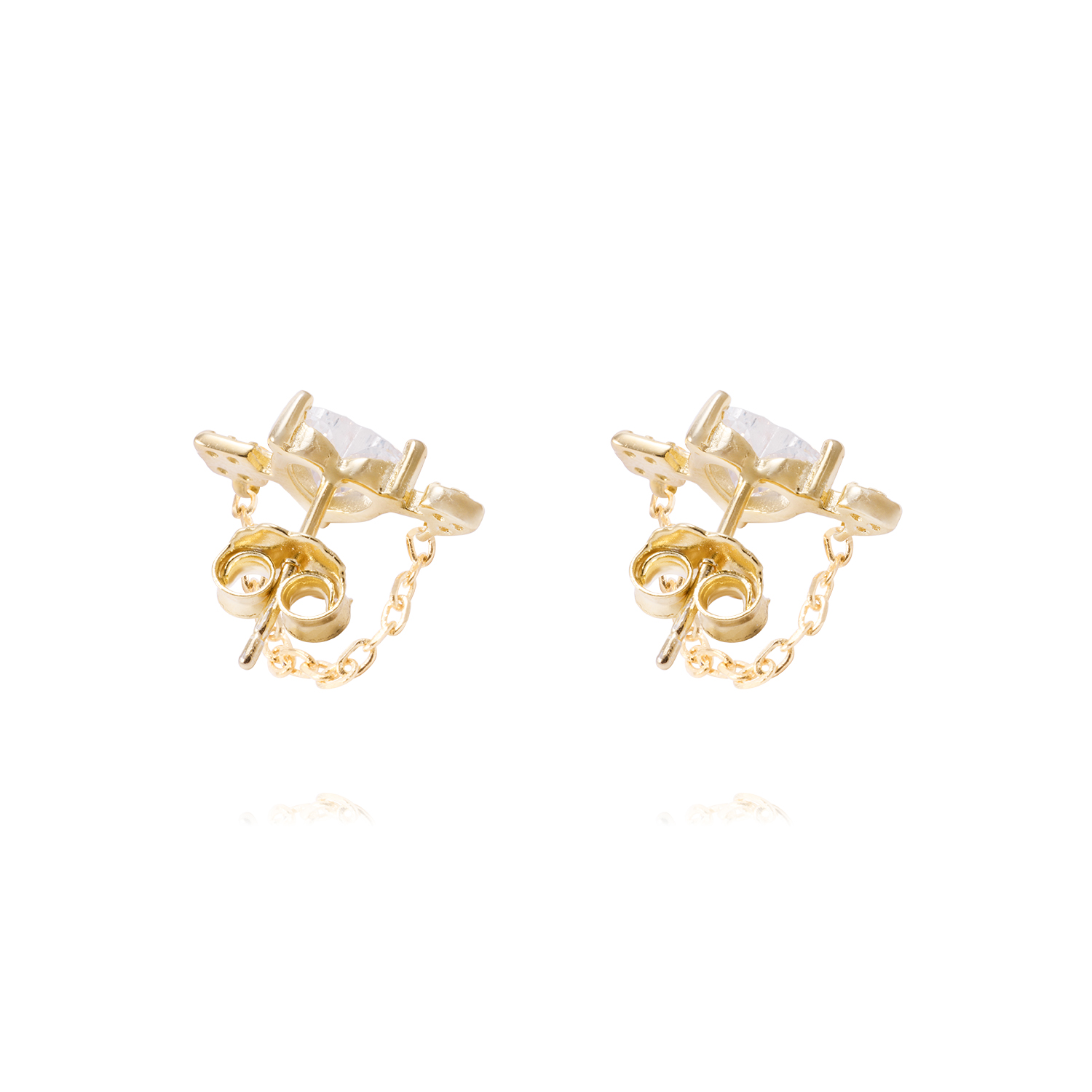Aros de Plata Esterlina Corazón Circonita mas Cadena Revestido en Oro 18kt 3