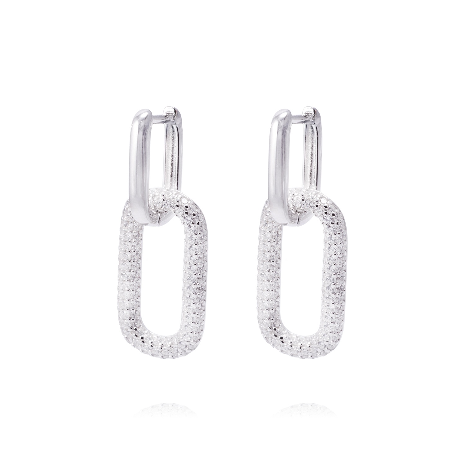 Aros de Plata Esterlina Diseño Rectangular Link Circón 1