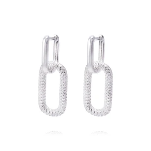 Aros de Plata Esterlina Diseño Rectangular Link Circón