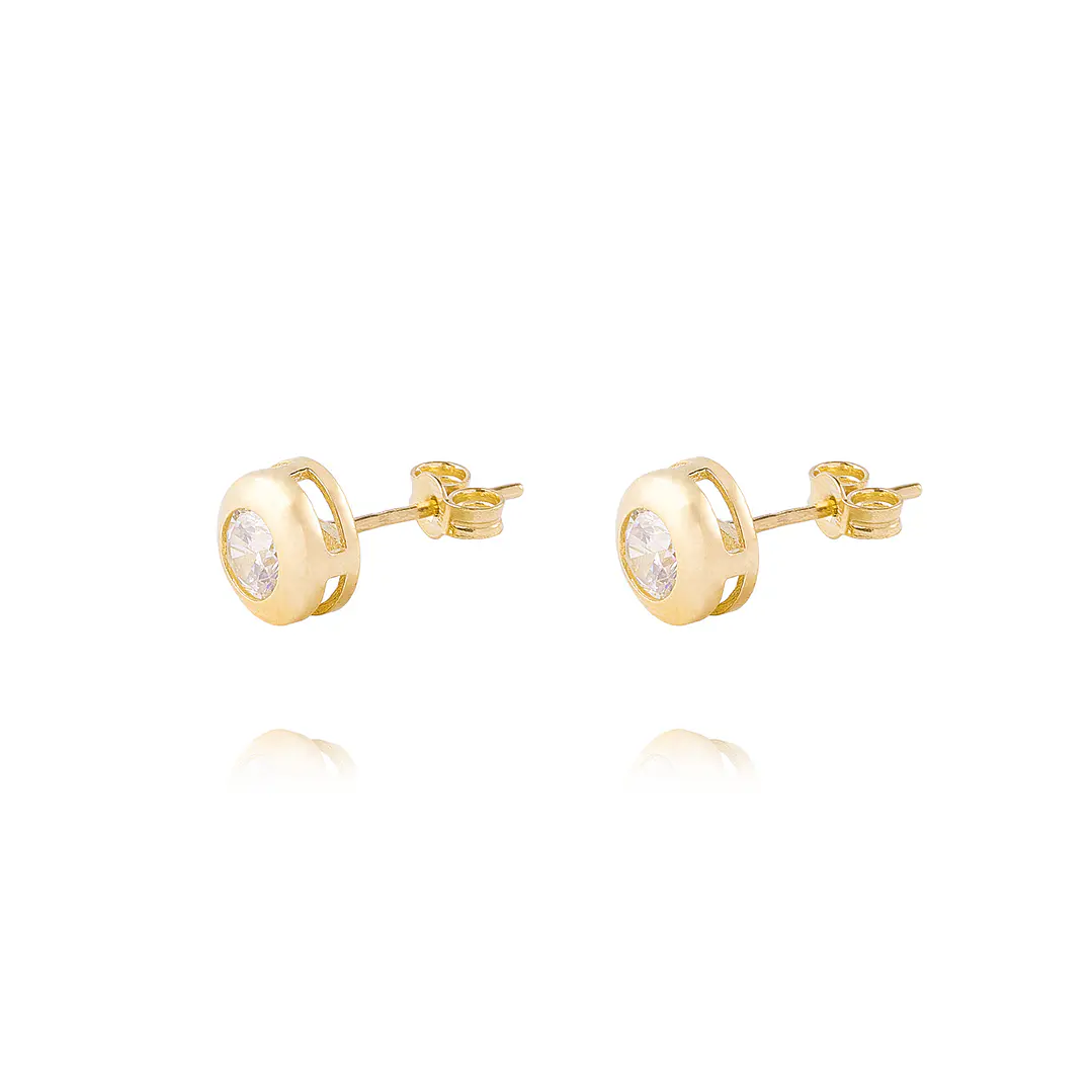 Aros Oro Amarillo 18kt Modelo Punto Luz con Piedra Circonita 1