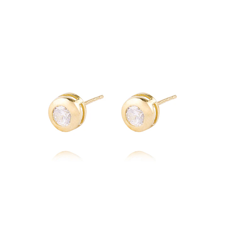 Aros Oro Amarillo 18kt Modelo Punto Luz con Piedra Circonita 3