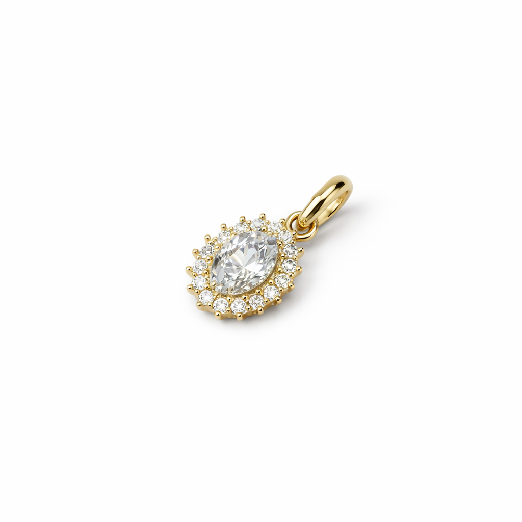 Colgante Oro Amarillo 18kt Roseta Circonita Oval 6MM 1